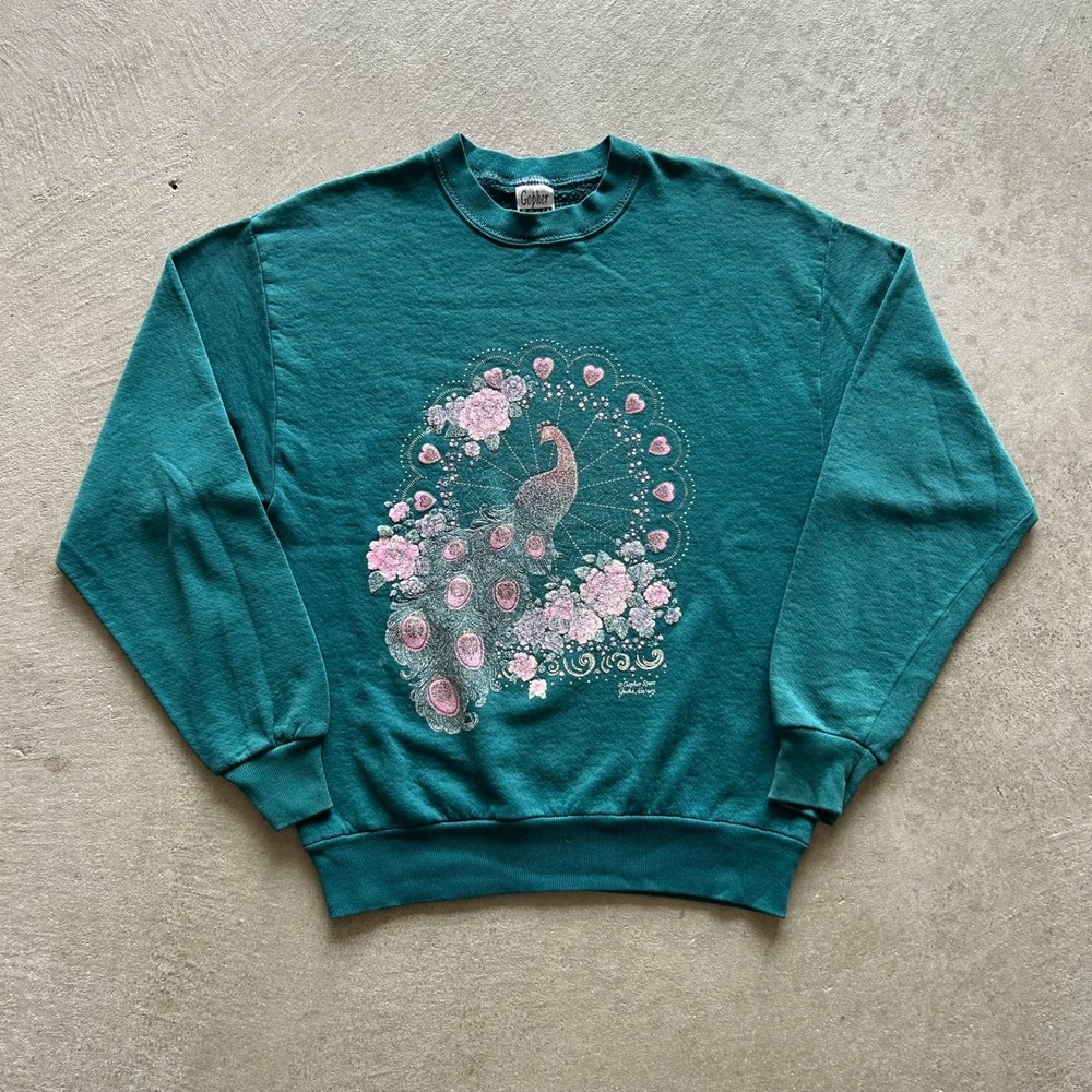 Vintage‎ 90s Peacock Sweatshirt Size Medium Green Gopher Sport Art Crewneck